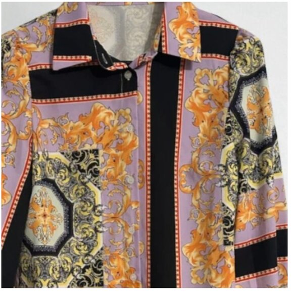 New Women’s Baroque Print Long Sleeve Shirt Button-Up Shirt Size: M - Picture 4 of 5